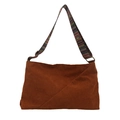 Brown corduroy tote bag with ethnic geometric strap, minimalist rectangular shoulder bag - Brown