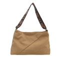 Corduroy tote bag in khaki with ethnic geometric print adjustable shoulder strap - Khaki