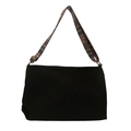 Black corduroy tote bag with colorful ethnic patterned adjustable wide shoulder strap - Black