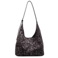 Retro vintage leopard print tote bag in grey and black with adjustable leather strap - Black