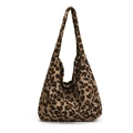 Plush leopard print tote bag with brown faux fur and spacious shoulder carry design - Brown