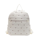 Zaino trapuntato color crema con cuciture a rombi e ricamo a fiocco marrone scuro - Bianco Sporco