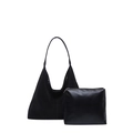 Minimalist black large capacity tote bag set with matching zipper pouch and matte finish - Black
