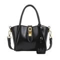 Elegant black leather tote bag with gold hardware and detachable shoulder strap - Black