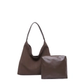 Minimalist large dark brown shoulder bag and matching zipper pouch two-piece set - Brown