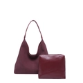 Minimalist burgundy 2-piece tote bag set featuring a hobo shoulder bag and matching clutch - Red