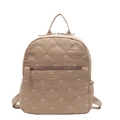 Cute khaki backpack with diamond quilting and white bow embroidery for students - Khaki