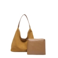 Set borsa tote minimalista in ecopelle giallo zenzero con pochette con zip abbinata - Marrone