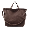 Bolso tote de lona marrón oscuro de gran capacidad con correa ajustable para el hombro - Gris