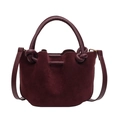 Vintage bordeauxrote Wildleder-Eimertasche mit geflochtenen Knoten-Griffen und Schultergurt - Rot