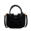 Retro Eimertasche aus schwarzem Wildleder mit eleganten Goldbeschlägen für Damen - Schwarz