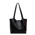 Classic black PU leather tote bag with elegant stitching and a stylish knotted charm - Black