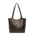 Minimalist dark coffee PU leather tote bag for women with elegant tassel detail - Tan
