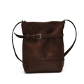 Minimalist dark brown matte bucket bag with strap detail and metal buckle accent - Brown