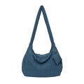 Large dark blue quilted puffer tote bag with matching mini pouch and vertical texture - Blue