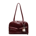 Modische dunkelrote glänzende PU-Leder Boston Bag mit Baseball-Anhängern und Riemen - Rot