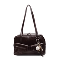 Dunkelbraune Retro-Tasche aus PU-Leder mit Schulterriemen und Baseball-Anhänger - Kaffeebraun