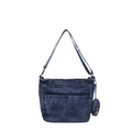 Sac bandoulière en denim bleu foncé avec texture délavée et pendentif porte-monnaie - Bleu foncé