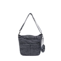 Sac bandoulière en denim délavé gris foncé avec bandoulière réglable et pochette - Noir