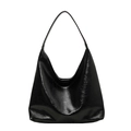 Minimalist black glossy leather Hobo shoulder bag with large capacity for women - Black