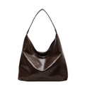 Minimalist large dark brown hobo shoulder bag with retro glossy faux leather texture - Coffee