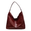 Retro burgundy oil wax leather tote bag with large capacity and glossy textured finish - Burgundy
