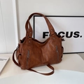 Bolso tote retro marrón de gran capacidad en cuero PU de alta calidad con asas - Marrón