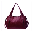 Bolso tote grande y versátil de piel sintética burdeos con cremalleras dobles - Rojo Oscuro