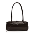 Polished brown PU leather baguette shoulder bag with slim straps and silver buckle - Brown