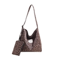 Bolso tote grande con estampado de leopardo y neceser a juego, bolso vintage de mujer - Negro