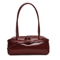 Retro minimalist burgundy patent leather baguette bag with silver buckle and dual straps - Red