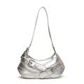 Y2K style silver crescent underarm bag with decorative metal buckles and straps - Silver