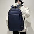 Men's navy blue large business backpack with durable nylon fabric and laptop compartment - Blue