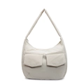 Minimalist cream white quilted tote bag with soft padding and dual front pockets - Off-white