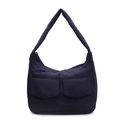 Minimalist deep blue nylon hobo shoulder bag with large front utility pockets - Blue
