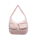 Minimalist soft pale pink puffer shoulder bag with large front flap pockets - Pink