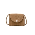 Handwoven khaki straw crossbody bag with elegant white pearl closure button - Khaki