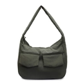 Minimalist soft dark green puffer hobo bag with large capacity and double pockets - Green