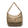 Japanese style khaki puffer tote bag with large front pockets and quilted design - Khaki
