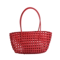 Klassische rote geflochtene Handtasche mit minimalistischem Griff für Strand und Alltag - Rot