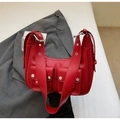 Y2K style red underarm bag with utility flap pockets and silver metal hardware details - Burgundy