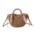 Sac à main demi-lune en paille tressée à la main avec foulard en soie rose et bandoulière - Kaki (Style Foulard)
