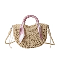 Sac demi-lune tressé crème avec poignée foulard à fleurs roses et bandoulière - Blanc (Style Foulard)
