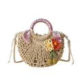 Sac à main en paille beige avec anse en foulard rose et charmes floraux colorés - Blanc (Style Décor Fleur)