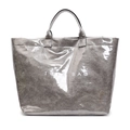 Silver metallic texture tote bag with transparent PVC outer layer and white TOTE BAG text - Gray