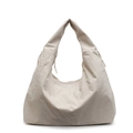 Minimalist beige oversized nylon shoulder bag with side drawstring and ruched texture - Off White