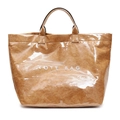 Brown textured tote bag with transparent PVC outer layer and white TOTE BAG text - Brown