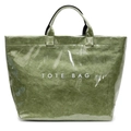 Sac cabas olive de grande capacité avec revêtement brillant et lettrage blanc - Vert