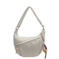 Beige corduroy crescent crossbody bag with mushroom charm and adjustable shoulder strap - Off-white