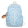 Chique studentenrugzak met roze en blauwe luipaardprint en een schattige pluche beer - Blauw